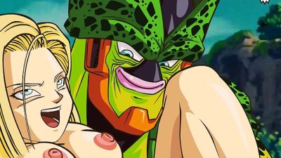 Dragonball Cell rough anal fucks Android 18 with his tail