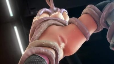 Scourge of the Evil – Animated girl with pink hair is bound up in the air by tentacles