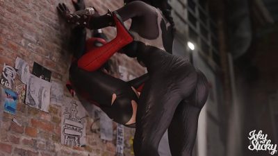 Spider-Girl falls into a trap and gets fucked by big futanari cock
