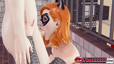 Bat Girl And Car Toon – Sexy In Black Latex Handjob For Big Dick, Balcony Blowjob, And Sitting Mouth Fuck With Cum