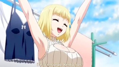 He puts her in a costume and penetrates her from behind, cumming inside her while holding her in his arms.